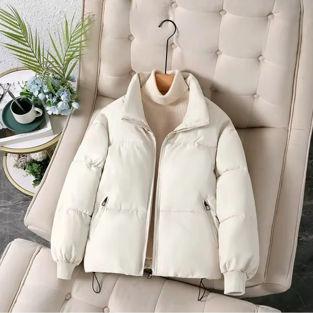 Winter Cream Cropped Puffer Jacket With a Stand up Collar. - Picture 1 of 8